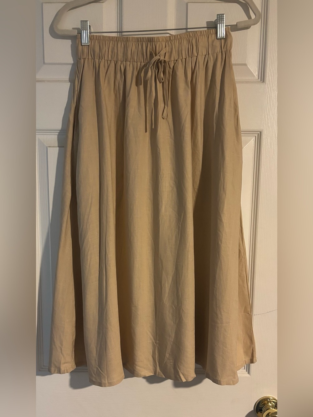 SHEIN Beige Drawstring A-Line Midi Skirt